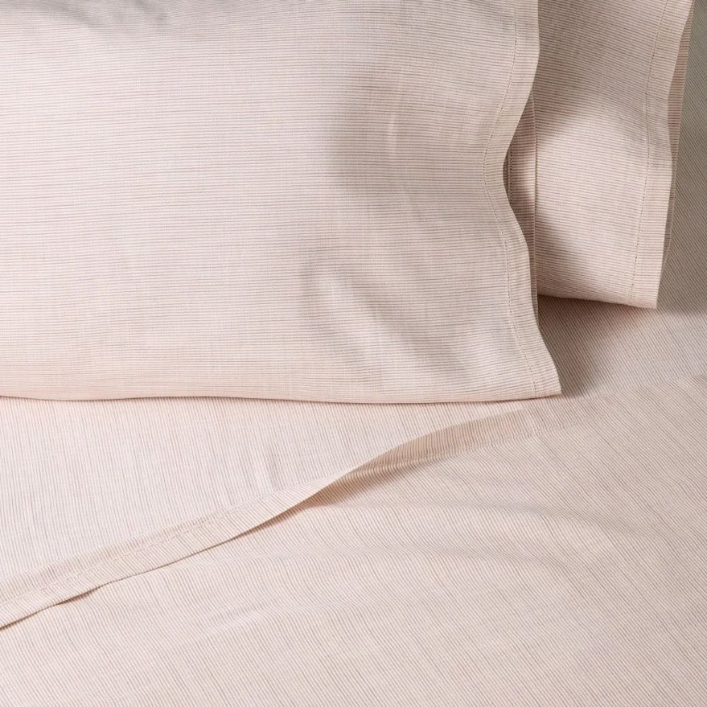 Hearth & Hand Micro Stripes Soft Neutral Rust Color Linen Blend Bedding Sheets